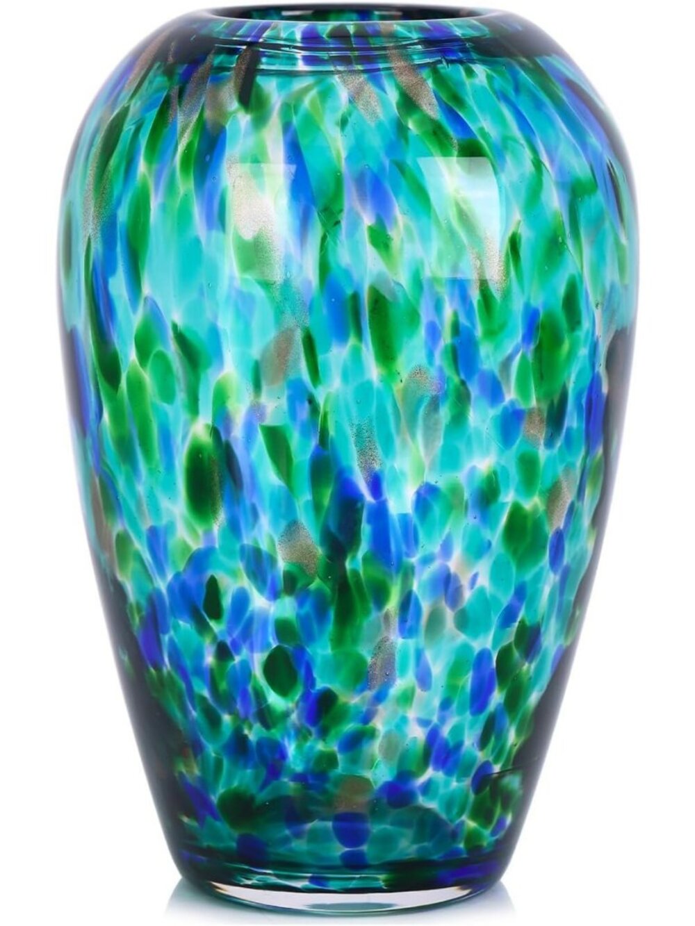9" Tall Teal Hand Blown Glass Vase - Unique Turquoise Centerpiece for Home Decor